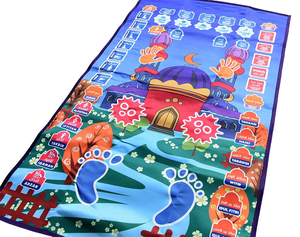 Tapis de Prière Interactif Noravia™ – Apprentissage Salah pour Enfants | Tapis Éducatif Islamique avec Haut-Parleur