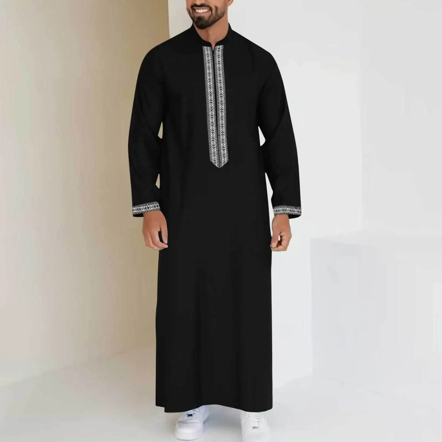 Qamis Long Noravia™ — Style Arabe Moderne à Col Zippé