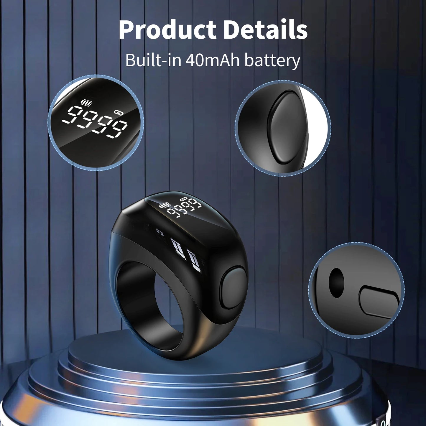 Bague Zikr Intelligente Noravia™ — Compteur Tasbih OLED avec Rappels de Prière