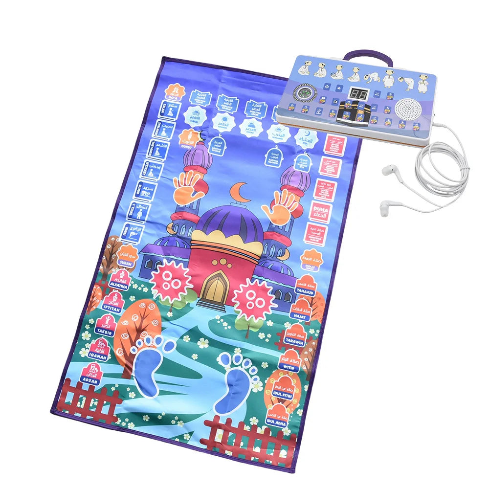Tapis de Prière Interactif Noravia™ – Apprentissage Salah pour Enfants | Tapis Éducatif Islamique avec Haut-Parleur