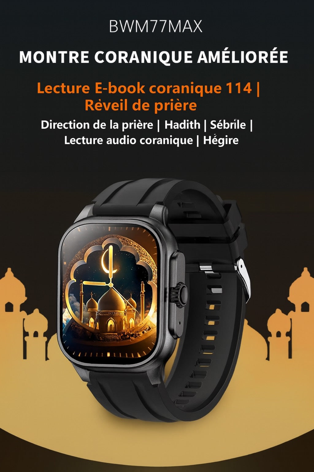 Montre intelligente Noravia – Smartwatch iQibla & Prière Vocale 2025