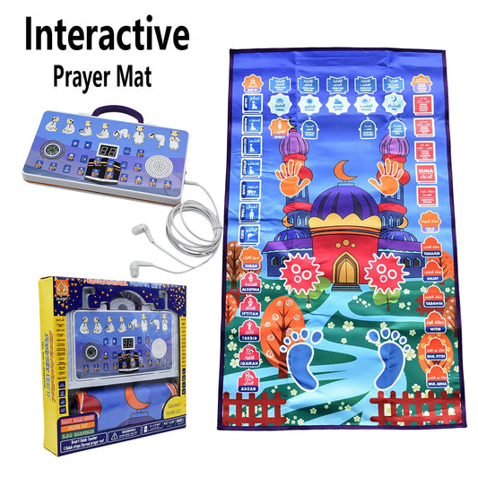 Tapis de Prière Interactif Noravia™ – Apprentissage Salah pour Enfants | Tapis Éducatif Islamique avec Haut-Parleur